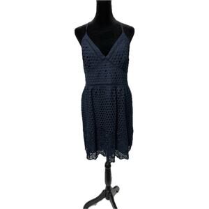 Abercrombie & Fitch Women's Navy Blue Eyelet A-Line Short Dress‎ Size L